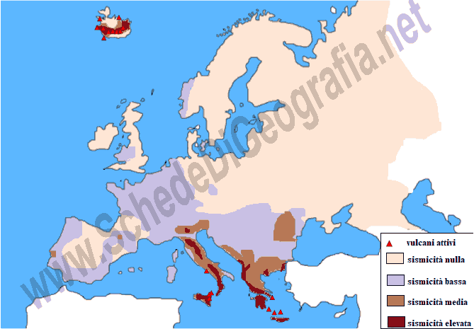 Aree sismiche e vulcani attivi in Europa