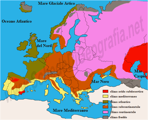 Cartina del clima in Europa