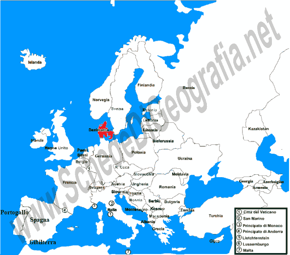 La posizione della Danimarca in Europa